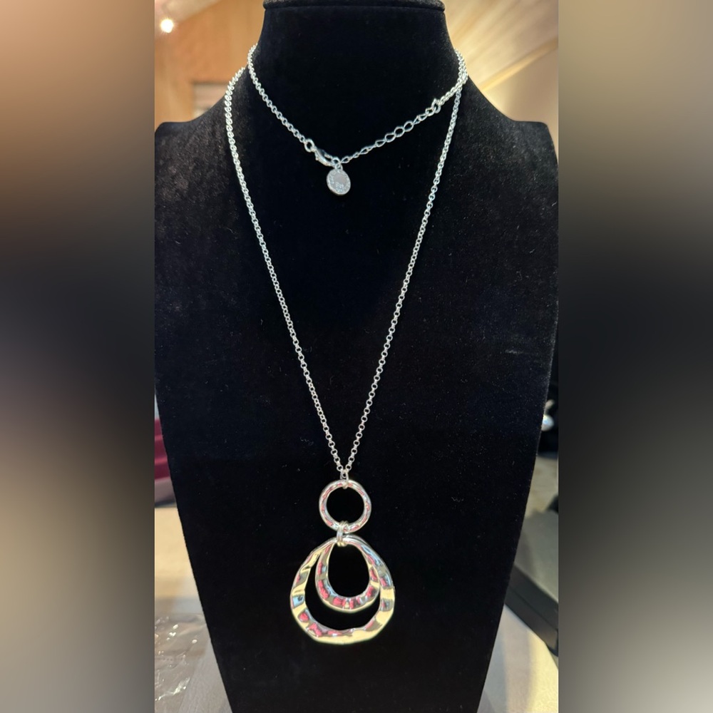 Liz Claiborne Silver necklace with hammer teardrop pendant
